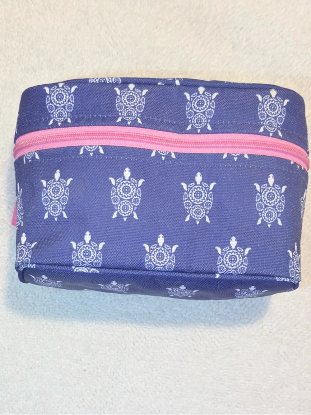 Vera Bradley Turtle Dream Large Cosmetic Bag Blue White Sea Turtles Pink Zipper - Picture 5 of 7